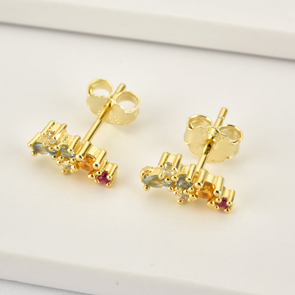 Pendientes Hestia de zirconias de colores en plata de ley 925 con baño de oro de 18k - 2