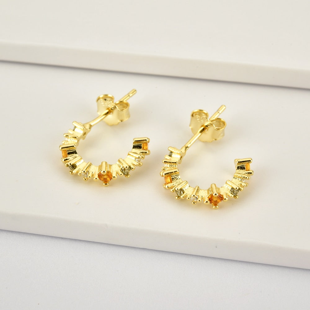 Pendientes Vesta de zirconias de colores en plata de ley 925 con baño de oro de 18k - 6