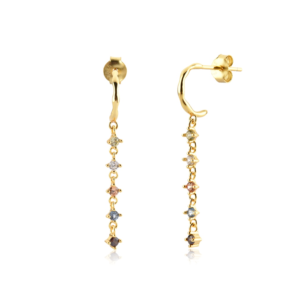  Pendientes Orion de zirconias de colores en plata de ley 925 con baño de oro de 18k