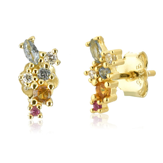 Pendientes Hestia de zirconias de colores en plata de ley 925 con baño de oro de 18k